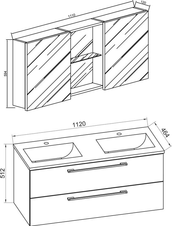 Produktbild VCM 3.-tlg. Doppel Waschplatz Zwei Waschtisch Budasi Spiegelschrank