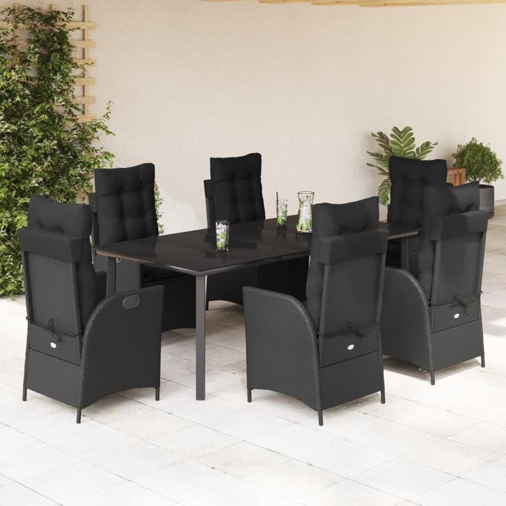 Produktbild VidaXL Gartenmöbel Essgruppe Gartengarnitur Sitzgruppe 7tlg. Schwarz Poly Rattan (200 cm)