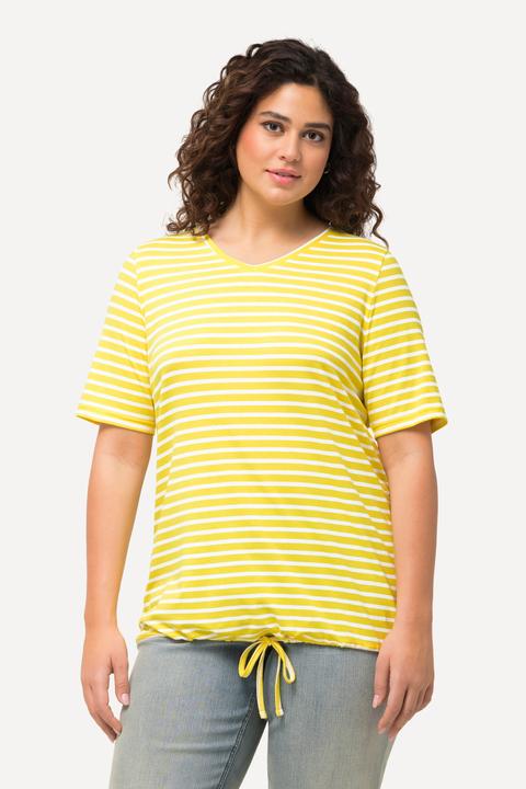 Image du produit Ulla Popken T-shirt à rayures, manches courtes. Cordon de serrage à la base et col V (42, 44)
