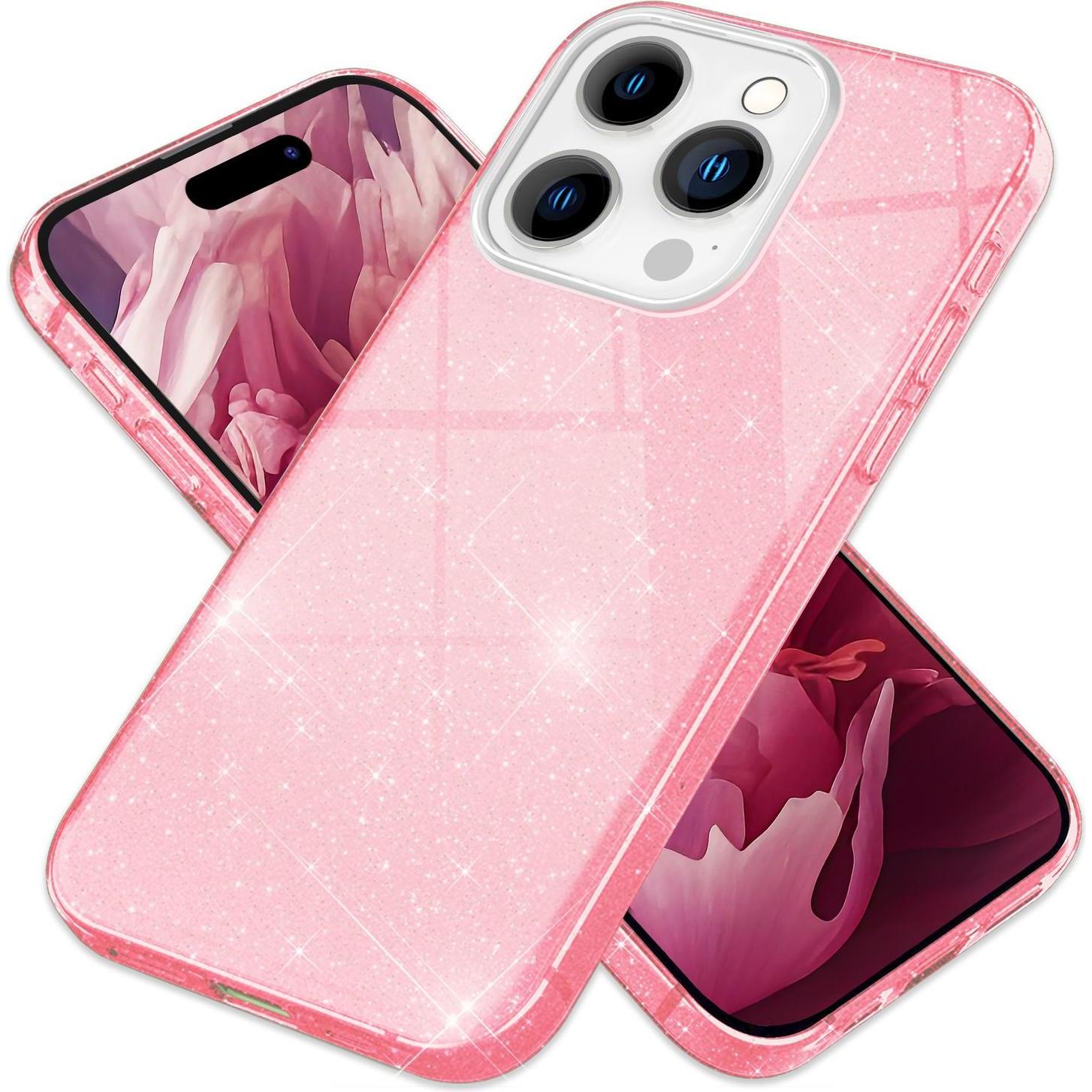 Nalia Glitzer Hülle (Apple iPhone 15 Pro), Smartphone Hülle, Pink
