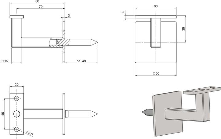Image du produit Halcö Support de main courante avec fixation par vis,distance du mur 78 mm,acier passivé noir