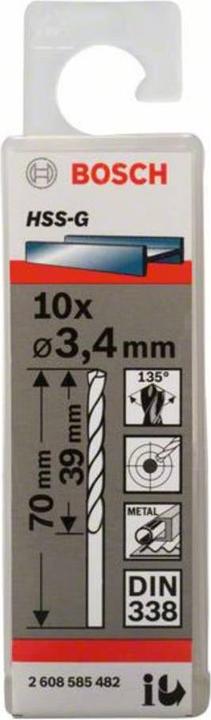 Immagine prodotto Bosch Professional Zubehör Punta PRO Metal HSS-G, 3,4 x 39 x 70 mm (3,4 mm)