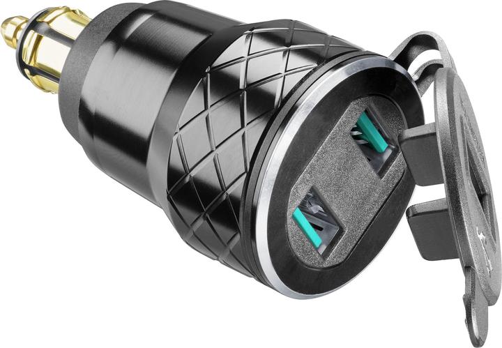 Interphone Adaptateur DIN Double USB 12V Alu + indicateur voltmètre