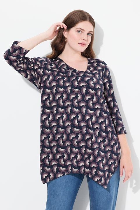 Image du produit Ulla Popken T-shirt long en coton bio, col V et manches 3/4 - ligne A (56)