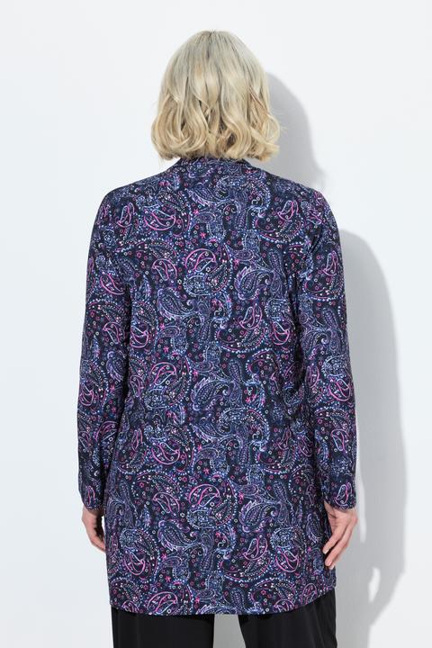 Actual product image Ulla Popken Paisley Matte Jersey Open Front Long Sleeve Jacket (58)