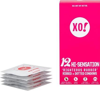 Produktbild XO! HI-Sensation» 12 stimulierende, vegane Kondome mit Rippen und Noppen - biologisch abbaubar (12 Stk.)