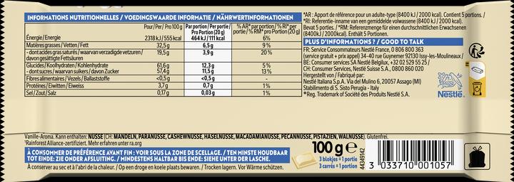 Nutritional values and ingredients Galak White chocolate (100 g)