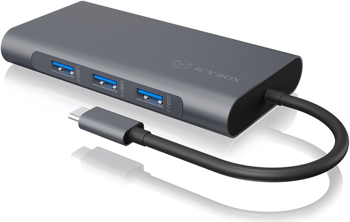 Actual product image Icy Box IB-DK4040-CPD - USB Type-C mini Dock PD (USB-C, 10 Ports)