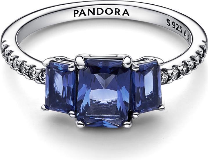 Produktbild Pandora Blue Rectangular Three Stone Sparkling Ring (50, 925 Silber)