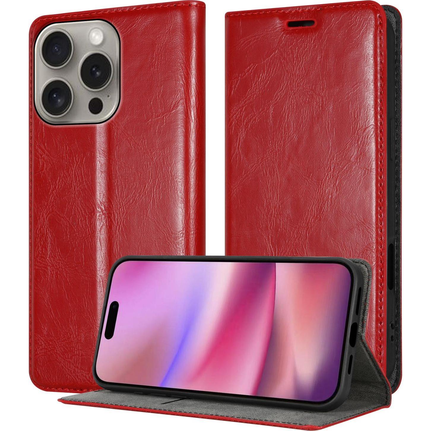 Cadorabo Hülle für iPhone 16 PRO MAX Schutzhülle mit Magnetverschluss (Apple iPhone 16 Pro Max), Smartphone Hülle, Rot