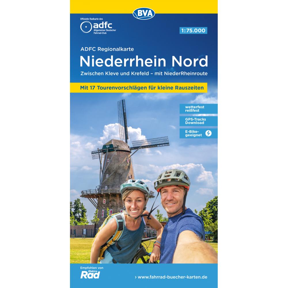 ADFC-Regionalkarte Niederrhein Nord, 1:75.000, mit Tagestourenvorschlägen, reiss- und wetterfest, Landkarte