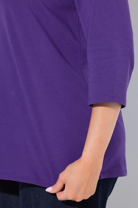 Actual product image Ulla Popken Openwork Trim 3/4 Sleeve Tee (46, 48)