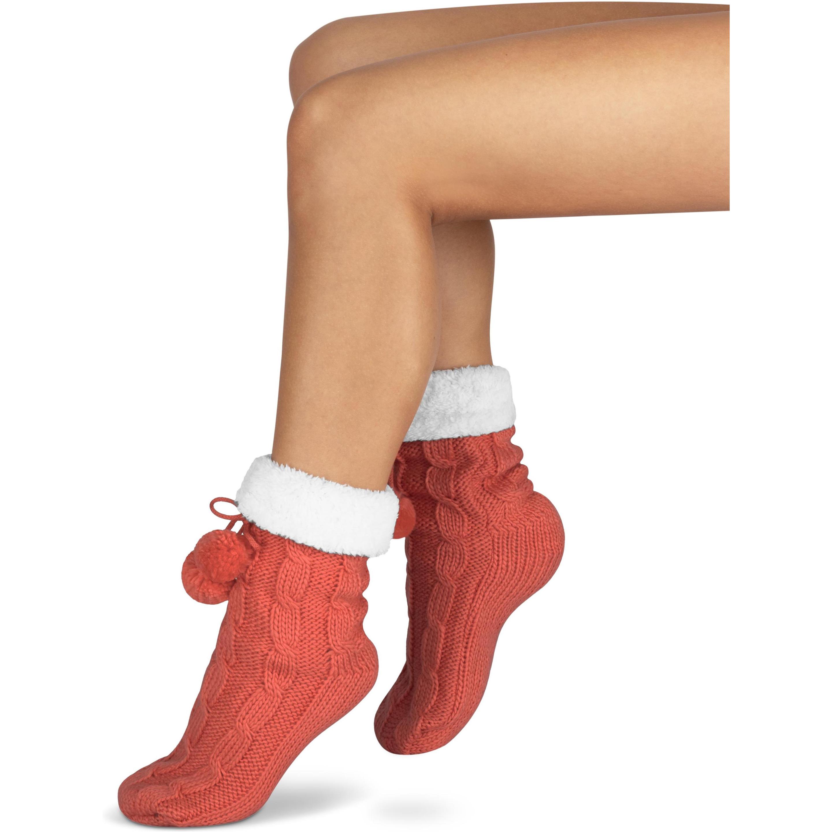 Thumbnail - Normani, Damen, Socken, Strick-Hausschuhe mit Bommeln und ABS, Rosa, (Einzelpack, 36 - 40)