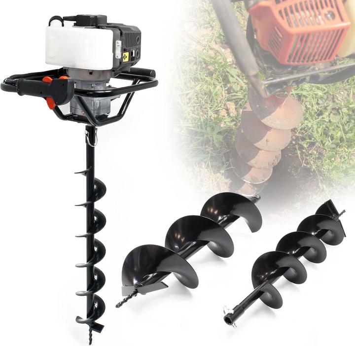 Actual product image Wiltec Ground Drill Set 52cc 1.4kW including Earth Auger Drill Bits 100mm, 150mm & 200mm