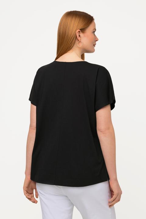 Image du produit Ulla Popken T-shirt oversize à col rond et manches courtes, fleurs à paillettes (50, 52)