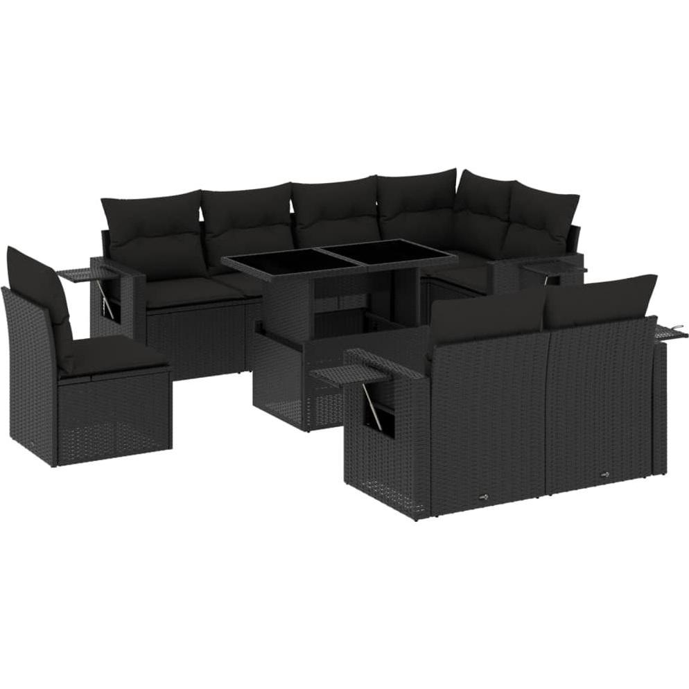 VidaXL, Gartenlounge, 9-tlg. Garten-Sofagarnitur mit Kissen Schwarz Poly Rattan
