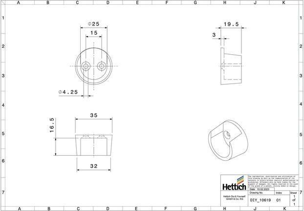 Actual product image Hettich Schrankrohr-Lager, für Rundrohr Ø 25 mm, verchromt