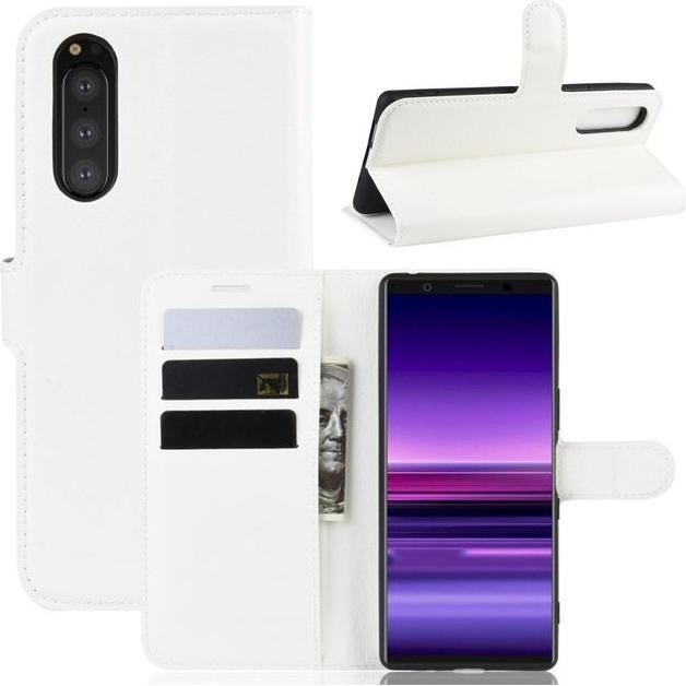 Thumbnail - MU Classic Litchi Leder Bookcover Series (Sony Xperia 5), Smartphone Hülle, Weiss