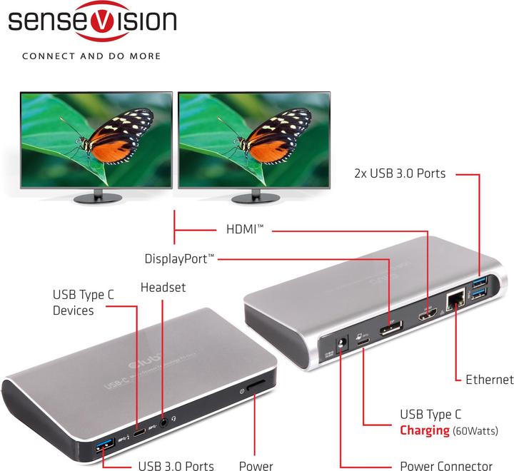 Produktbild Club 3D USB Typ C MST Dock mit Ladefunktion (USB-A, 4 Ports)