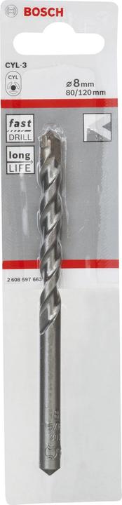Produktbild Bosch Professional Zubehör Betonbohrer CYL-3, 8 x 80 x 120 mm, d 7,5 mm, 1er-Pack (8 mm)