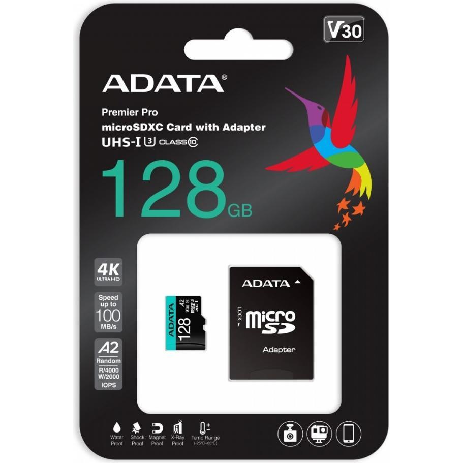 Thumbnail - Adata Premier Pro Inkl. Adapter (128 GB, microSDHC, U3, UHS-I), Speicherkarte, Schwarz, Blau