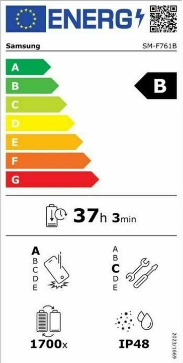 Energy Label Samsung Galaxy Z Flip7 FE (128 GB, Black, 6.70", SIM + eSIM, 5G)