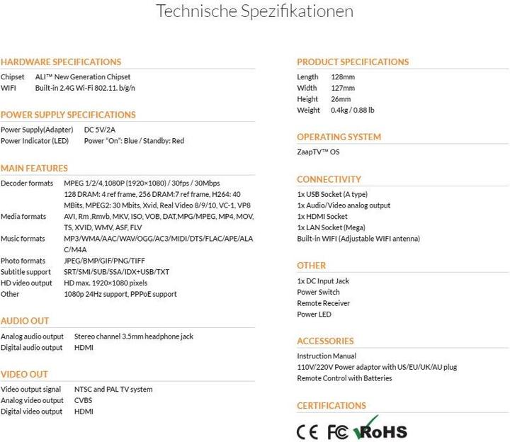 Actual product image ZaapTV Greek HD IPTV media player, WiFi (IPTV (ready))