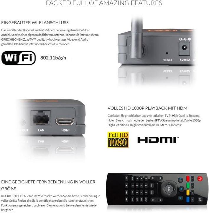Actual product image ZaapTV Greek HD IPTV media player, WiFi (IPTV (ready))