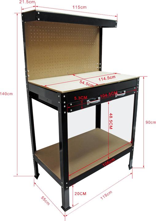 Image du produit Wiltec Établi 1150x550x1400mm avec paroi perforée Établi d'outillage Établi de travail (55 cm, 115 cm)