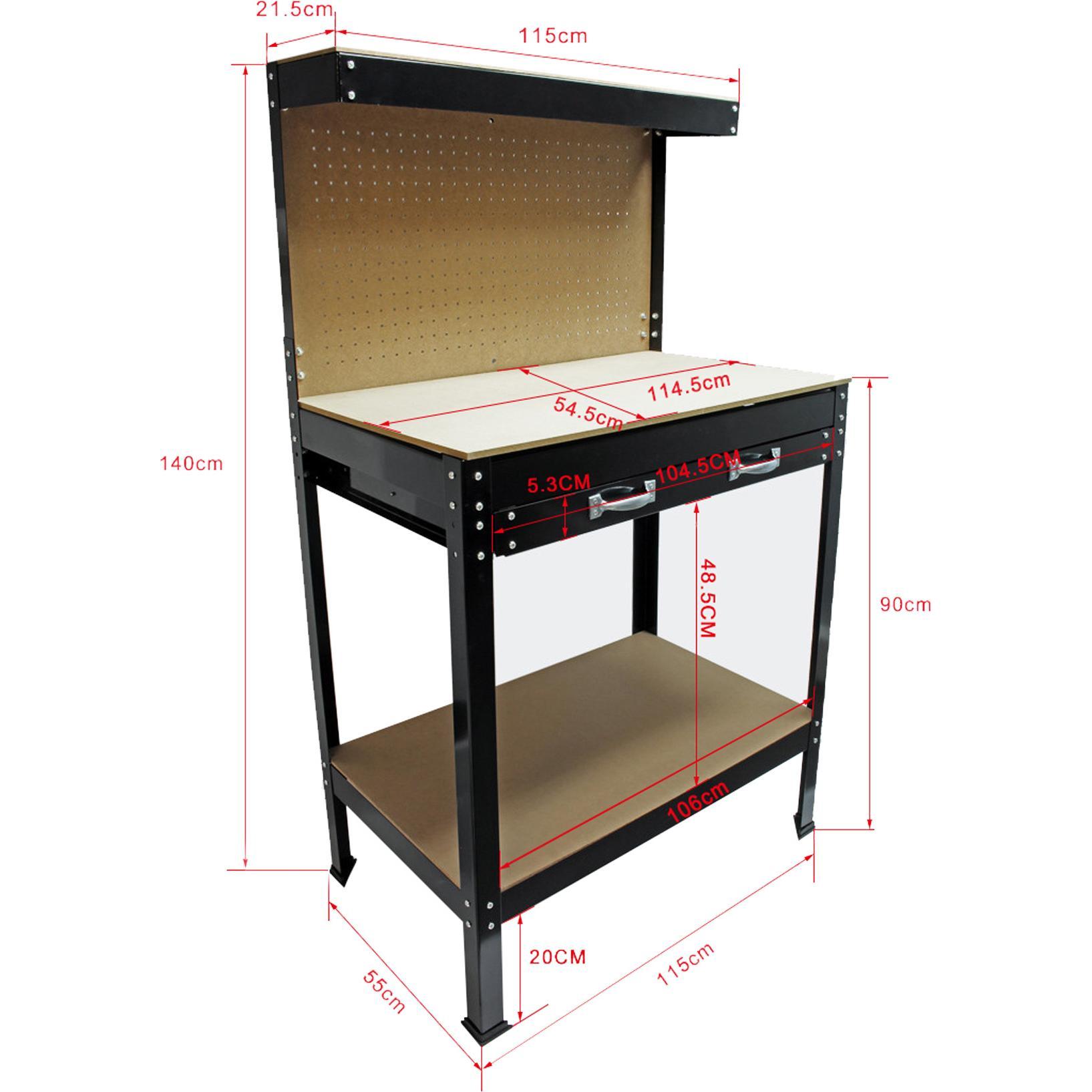 Thumbnail - Wiltec, Werkbank + Arbeitsbock, Werkbank 1150x550x1400mm mit Lochwand Werkzeugbank Arbeitstisch Werktisch (55 cm, 115 cm...