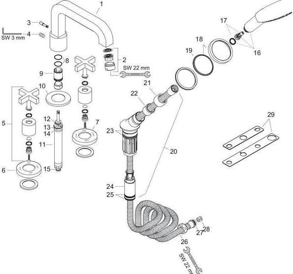 Actual product image Axor 4-hole bath tub rim mixer CITTERIO DN 15 with cross handles and rosettes chrome