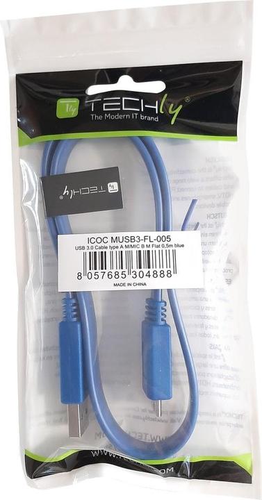 Produktbild Techly USB3.0 Flachkabel Stecker TypA-Stecker Micro B bl (1 m, USB 3.2)