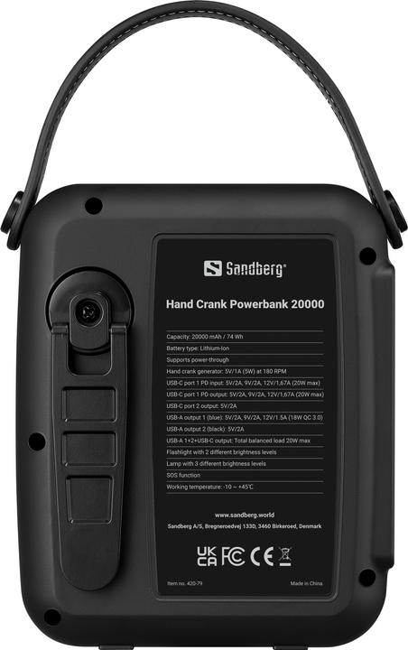 Produktbild Sandberg Hand Crank Powerbank (20000 mAh, 20 W, 74 Wh)