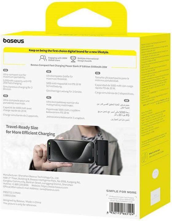 Produktbild Baseus Powerbank OS-Baseus Compact IP 5000mAh 20W (black) (5000 mAh, 20 W, 18.50 Wh)