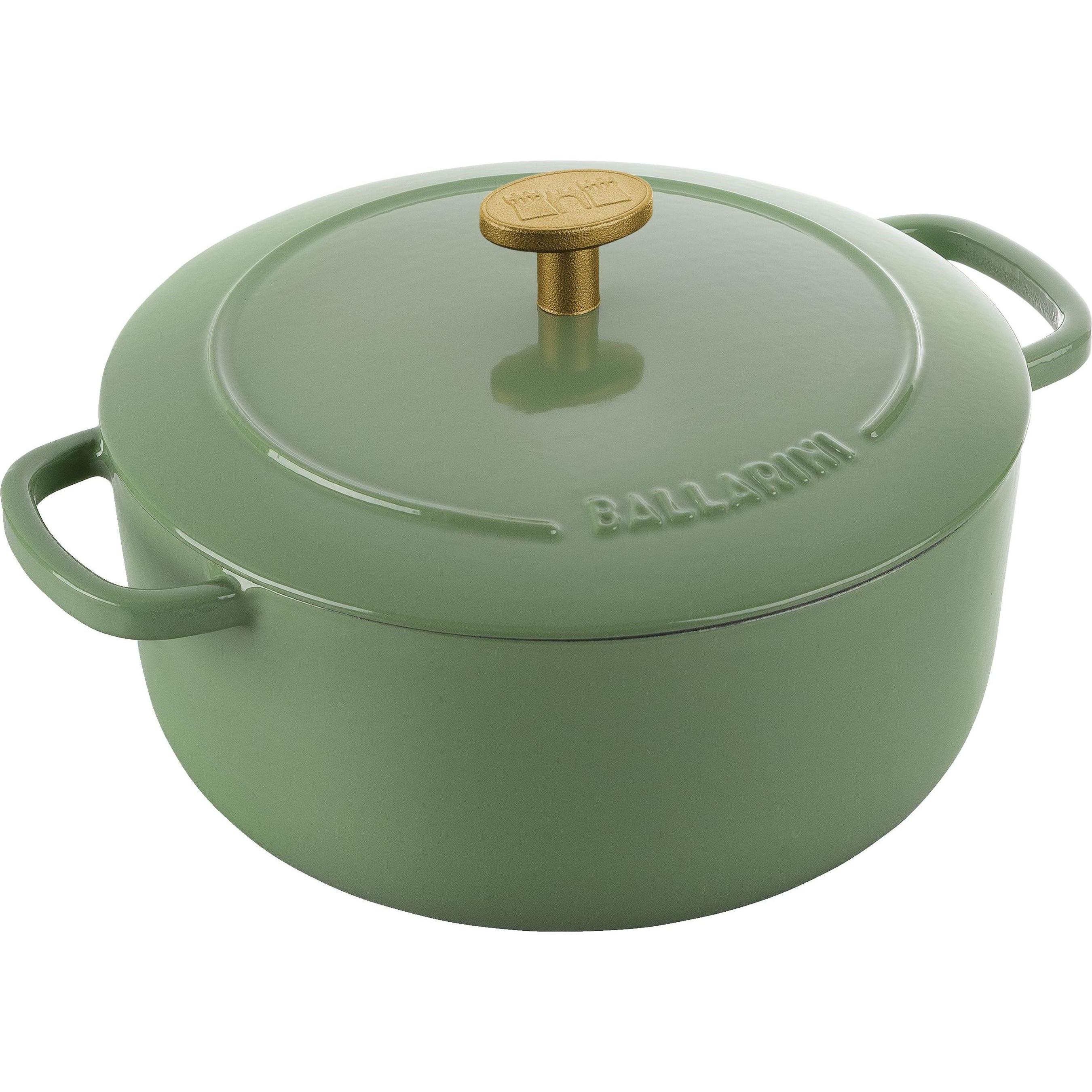 Ballarini Cocotte BELLAMONTE 20 cm rund 2,5 Liter Bräter aus Gusseisen grün, Pfanne + Kochtopf, Grün