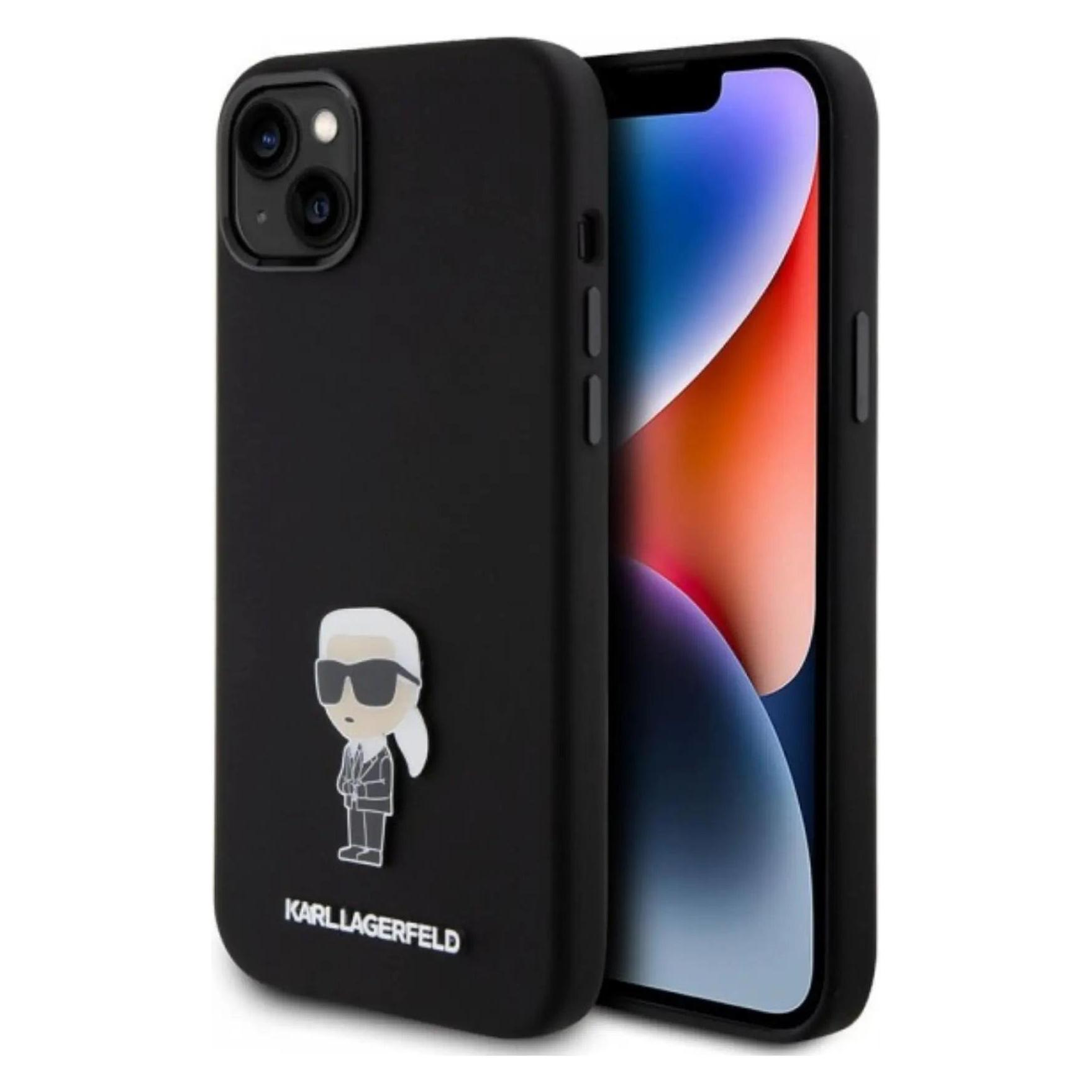Karl Lagerfeld KLHCP15MSMHKNPK IPhone 15 Plus 6.7" Czarny/black Silicone Ikonik Metal Pin (Apple IPhone 15 Plus), Smartphone Hülle, Schwarz