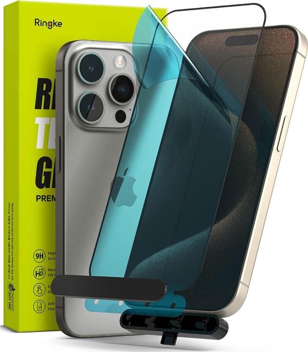 Ringke Proteggi schermo iPhone 15 Pro Max Vetro temperato Premium 9H con maschera di installazione (1 Pezzo/i, Apple iPhone 15 Pro Max)