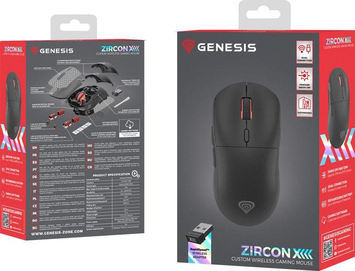 Produktbild Genesis Mysz Mysz Dla Graczy Zircon Xiii Custom Bezprzewodowa 26000dpi Czarna Gamingowa (Kabellos)