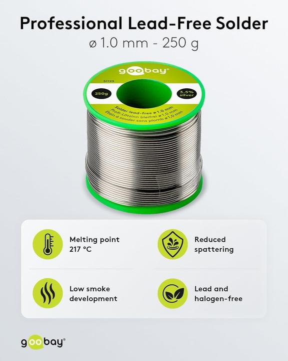 Image du produit Goobay Étain de soudure professionnel sans plomb, ø 1,0 mm, 250 g (Souder)