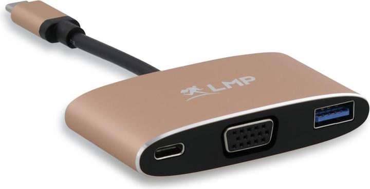Actual product image LMP USB-C (m) to VGA & USB 3.0 (f) & USB-C charging Multiport Adapter, aluminium, gold *New (USB-C, VGA, 3.70 cm)