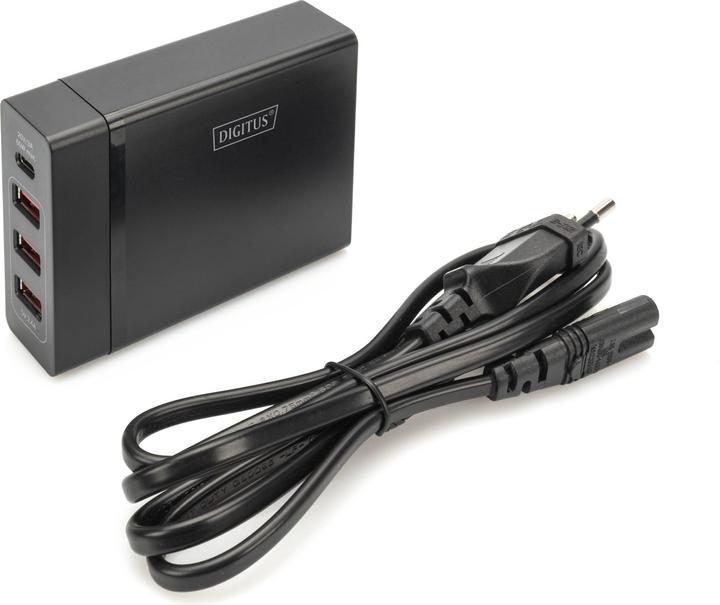Produktbild Digitus 4-Port USB-Ladeadapter 72W 1x USB-C PD 5 9 15 20V/3A 3x USB-A 5V/2.4A schwarz (72 W)
