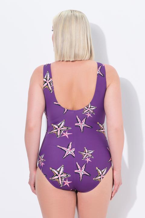 Image du produit Ulla Popken Maillot de bain à bonnets souples, décolleté en V, motif étoiles de mer (46)