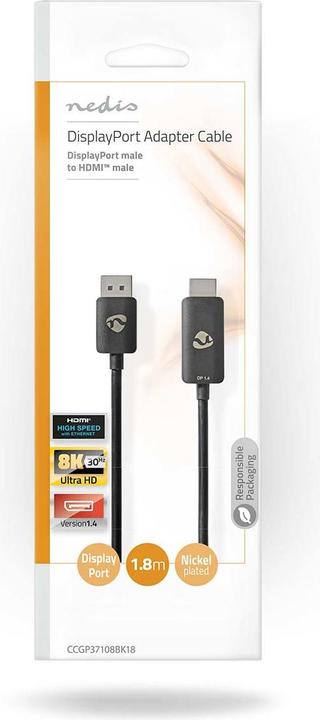 Immagine prodotto Nedis Adattatore Displayport | Connettore DisplayPort | Connettore HDMI™ | 8K@30Hz | Nichelato | Diritto (1.80 m)