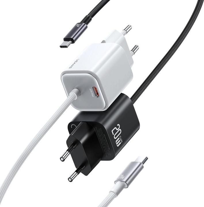 Actual product image Usams Ładowarka sieciowa JC Series CC261 20W GaN Mini Fast Charger 2xUSB-C biały (20 W, 2 ports)