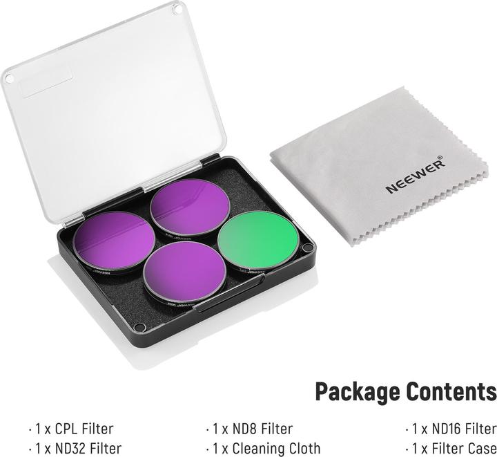 Image du produit Neewer 4-pack Filter compatible with DJI Action 3/4/5 (CPL/ND8/ND16/ND32)