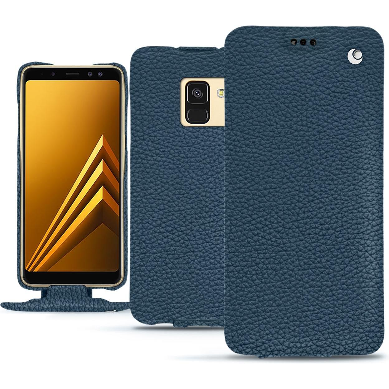 Noreve Lederschutzhülle vertikal (Samsung Galaxy A8+), Smartphone Hülle, Blau