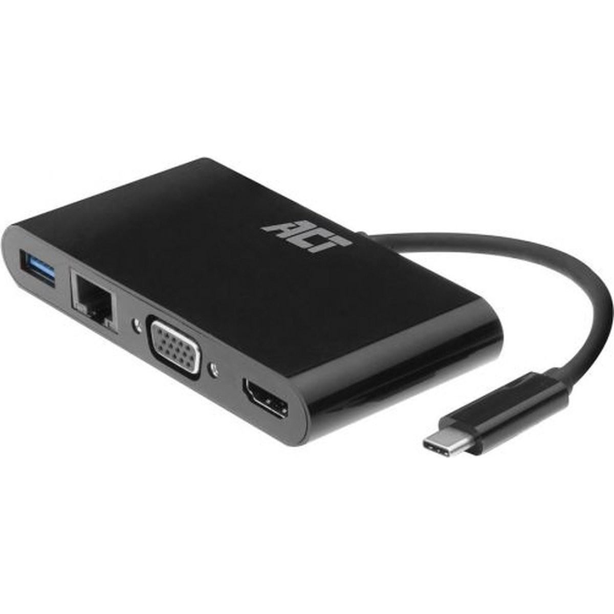 ACT AC7330 (USB-C, 4 porte), Docking station + Hub USB, Nero