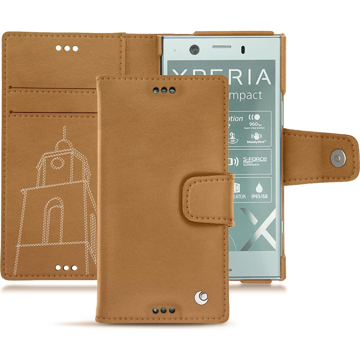 Noreve Lederschutzhülle Wallet (Sony Xperia XZ1 Compact), Smartphone Hülle, Braun