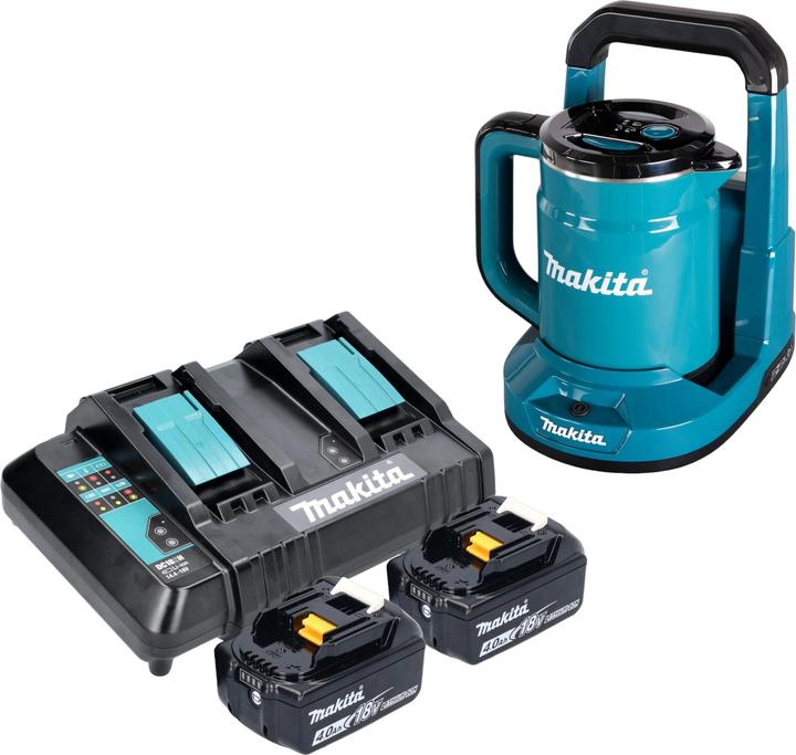 Actual product image Makita DKT 360 CM2 cordless kettle 36 V ( 2x 18 V ) 0.8 L + 2x rechargeable battery 4.0 Ah + double charger (0.80 l)