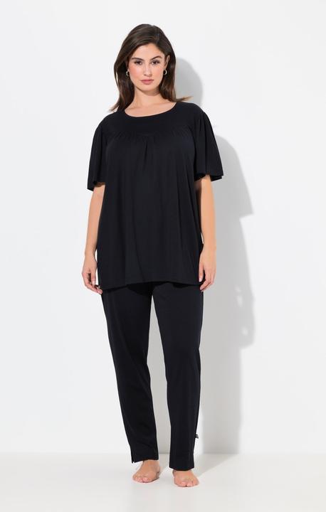 Image du produit Ulla Popken Pyjama 2 pièces, pantalon avec poches, haut col rond et manches courtes chauve-souris (42, 44)